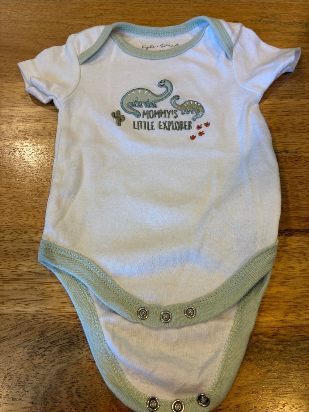 Mommy's Little Explorer White & Light Green Baby One-Piece